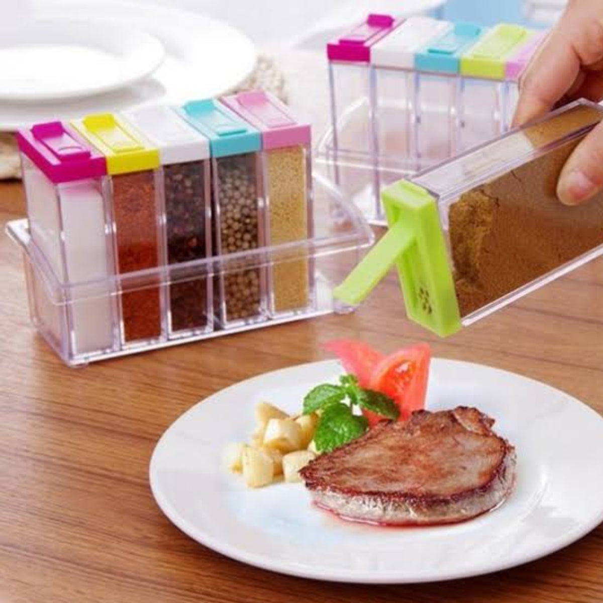 6 Piece/Set Transparent Plastic Masala Spice Jars Set for Kitchen, Condiment Box, Acrylic Seasoning Storage Box