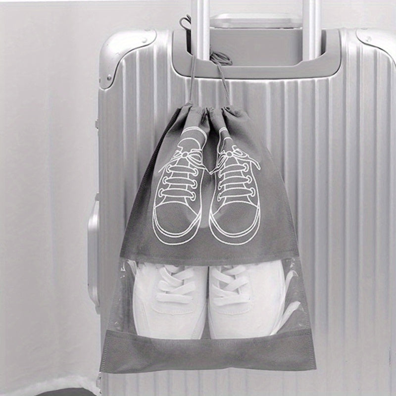 Lightweight Dustproof Grey Travel Shoe Bag with Drawstring Closure - Hand Washable Non-Woven Storage Bag, Suitable for Organizing And Cleaning Shoes