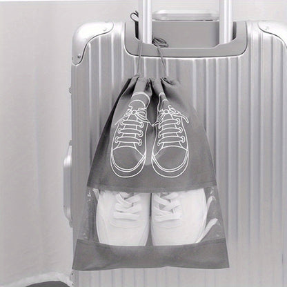 Lightweight Dustproof Grey Travel Shoe Bag with Drawstring Closure - Hand Washable Non-Woven Storage Bag, Suitable for Organizing And Cleaning Shoes