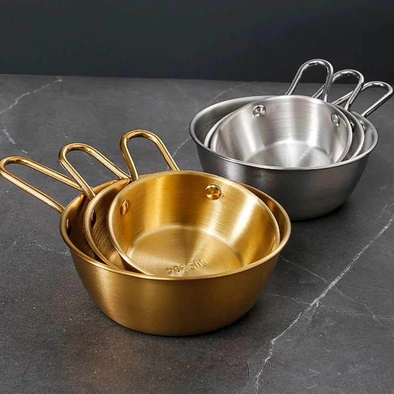 golden sauce pan 14 cm Round Rice Wine Bowl with Handle 304 Stainless Steel Household Food Sauce Bowls Cups Tableware Dinnerware Kitchen Utensils