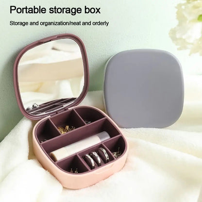 Mini Portable Travel Cosmetic and Jewelry Storage Box Organizer with Mirror