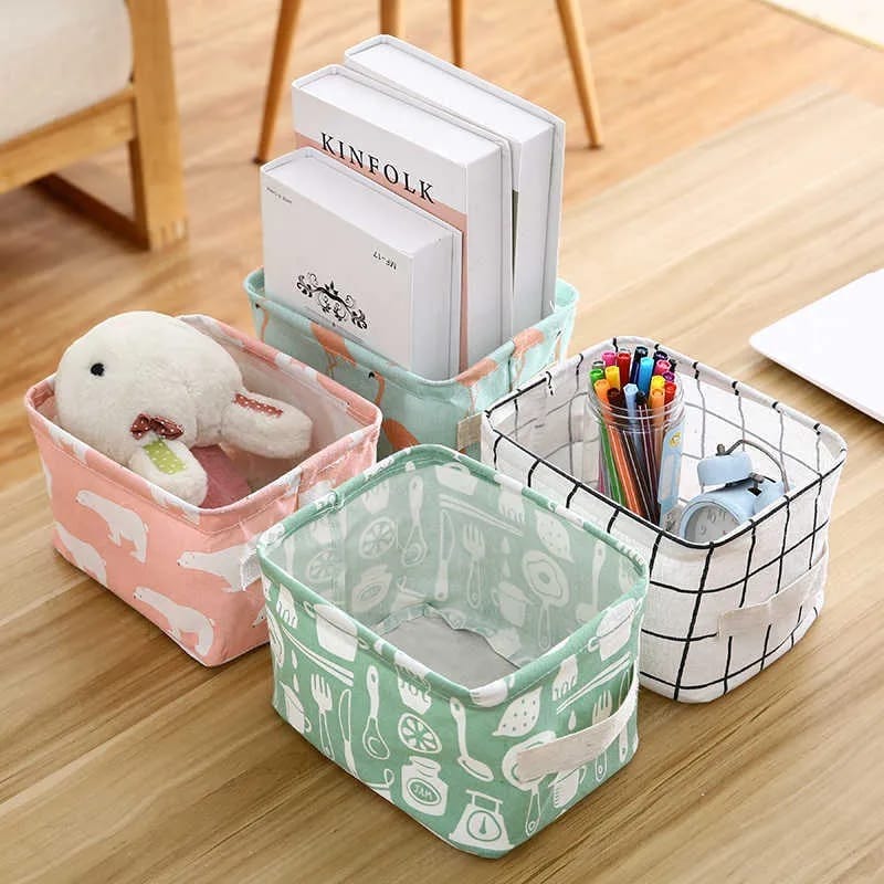 Cotton Linen Fabric Waterproof Storage Box | Foldable Books Toys Basket