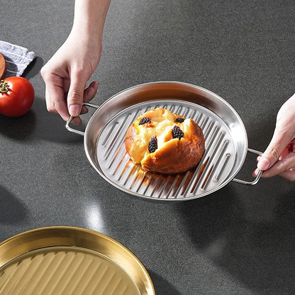 Golden pizza pan premium Quality - Pizza Pan Double Handle High Temperature Resistant Stackable Stainless Steel Mirror Polished Dinner Plate Kitchen Accessoriess Korea Creative Style