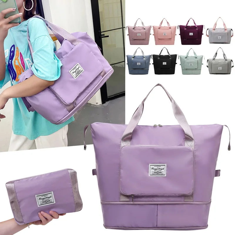 Expandable Oxford Pillow Bag Fashion Travel Duffel Bag Lightweight Foldable Travel Bag For Women And Men Tote Carry On Luggage Bag Weekender Overnight Bag