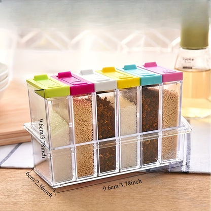 6 Piece/Set Transparent Plastic Masala Spice Jars Set for Kitchen, Condiment Box, Acrylic Seasoning Storage Box