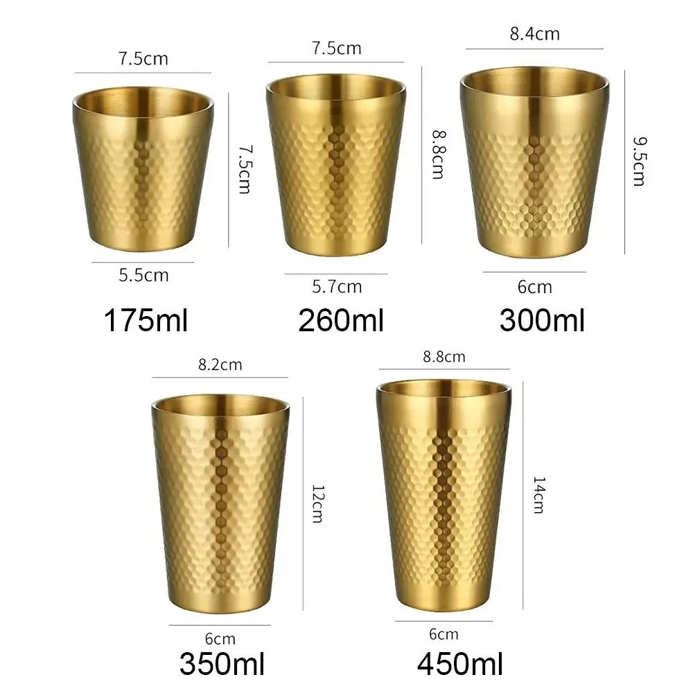 Stainless Steel Cold Water Drinks Cup Hammered Texture Double-Wall  Anti-fall Cups Milk Mugs For Kitchen Drinkware