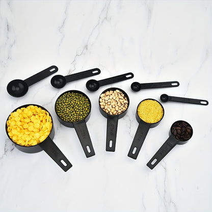 10pcs Black Plastic Measuring Spoons Cups Measuring Set Tools For Baking Coffee