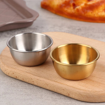 Golden sauce bowl premium quality . 7.3 cm . Reusable Stainless Steel Small Sauce Cup Seasoning Spice Dishes Ketchup Hot Pot Dipping Bowl Saucer Tableware Kitchen Supplies