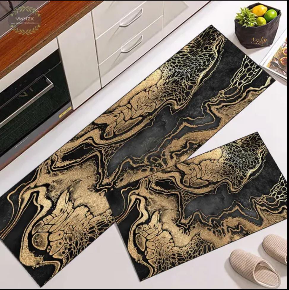 2pcs Kitchen Floor Mat Non Slip Super absorbent Bedroom Long Bedside Area Rug Soft Washable Carpet Bathroom Entrance Doormat(38 x 58cm) & Runner(38 x 117cm) approx