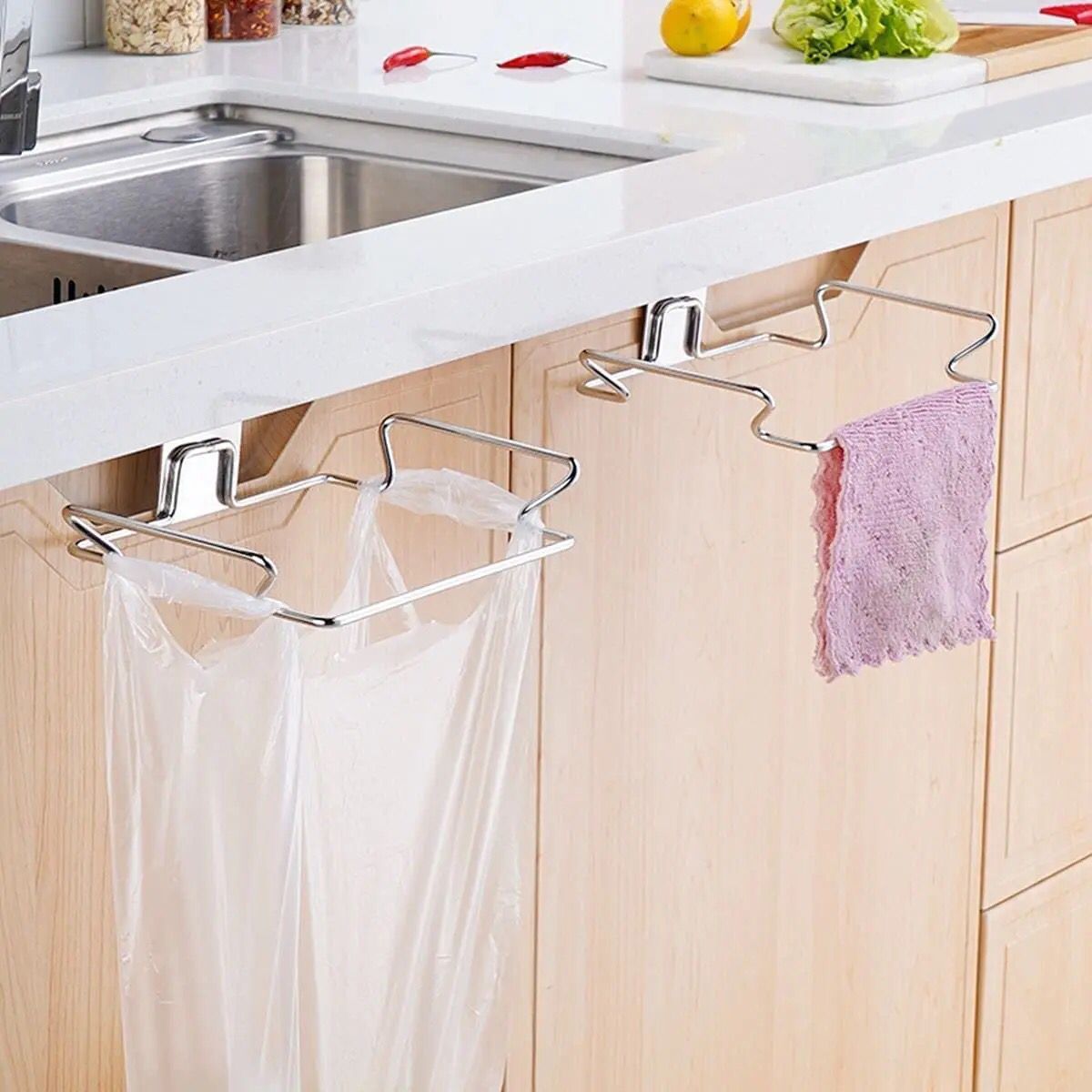 Metal Garbage Holder ( only black ) -Heavy-Duty Metal Trash Bag Holders - Space-Saving Under Cabinet Organizer, Rust-Proof Garage & Office Trash Bin Dispenser, Easy Installation No Tools Needed for Kitchen, Bathroom, Workspace - Compact Storage Solution,