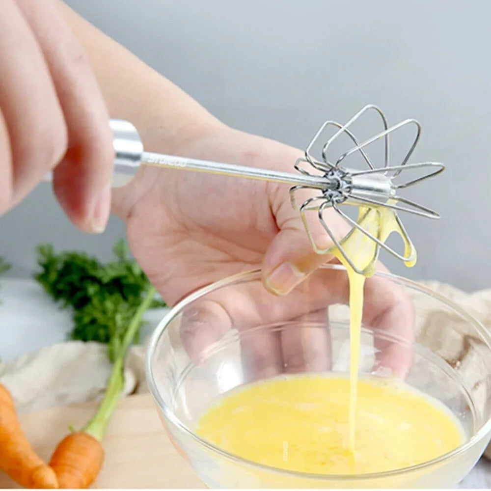 Large Stainless Steel Semi-Automatic Egg Beater - Versatile Kitchen Utensil For Blending, Whisking, Beating & More