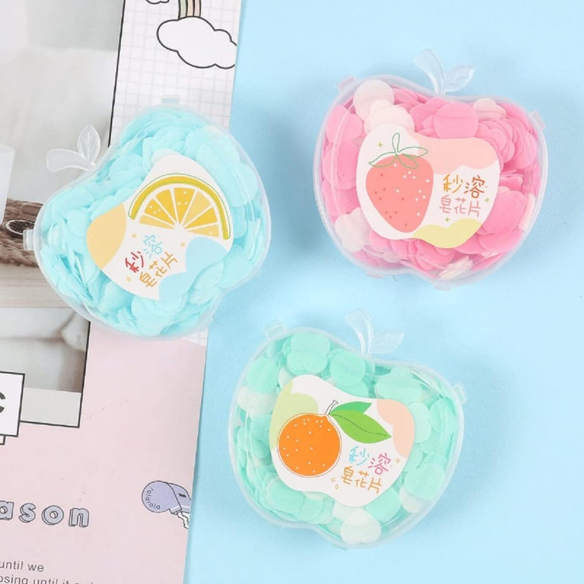 200 Pcs soap paper amazing super Unique Apple Design Soft Paper Soap - 200pcs-Portable Disposable Soap Mini Cleaning Hand Washing Soap Papers Scented Slice Washing Bath Travel Small Soap apple shape