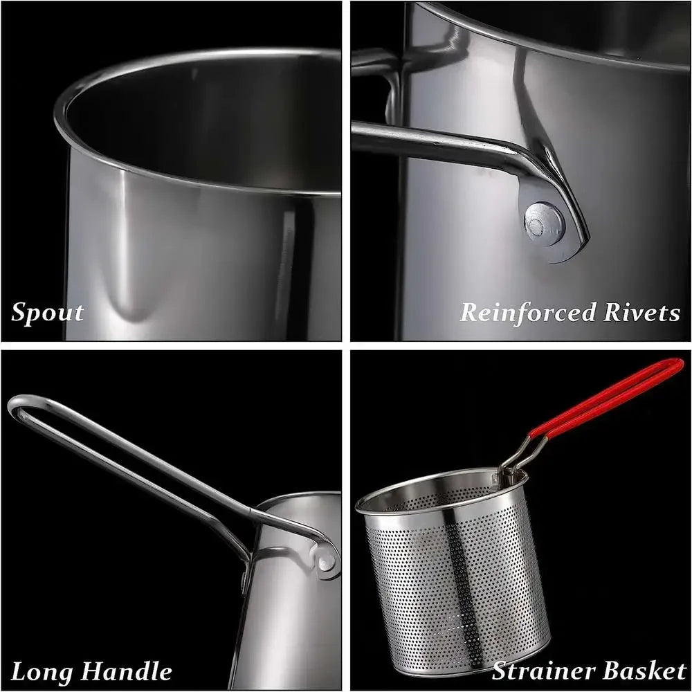 Stainless Steel Deep Fryer with Filter Cooking Pot Fried Chicken Frying Pan Cooking Tools Oil Filter Container 2 in 1-oil ki bachat
