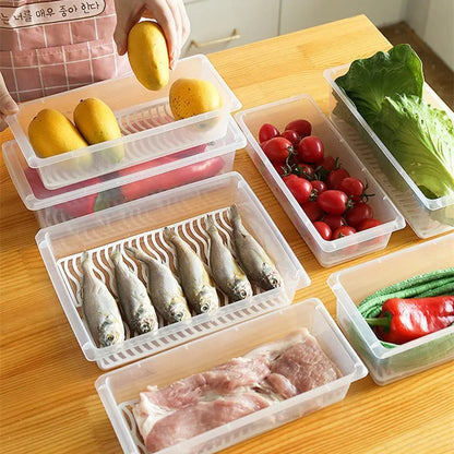 Plastic Food Containers with Removable Drain Plate and Lid Portable Stackable Kitchen Freezer Containers Fruit Tray