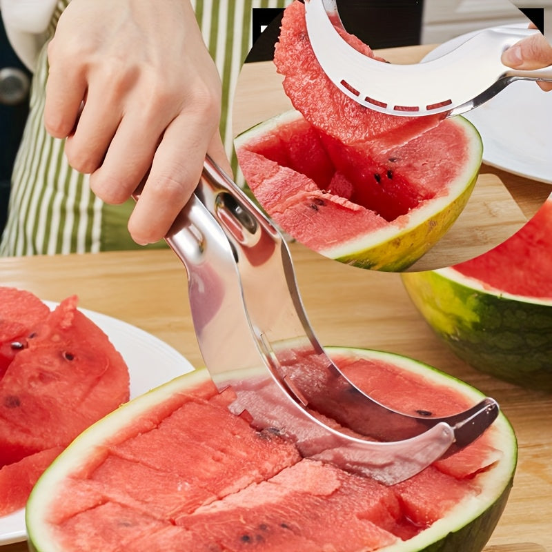 1 Watermelon Slicer, Stainless Steel Watermelon Chunk Slicer Fast Safe Watermelon Knife, Fast Safe Watermelon Cutter - Stainless Steel Fruit Salad And Melon Cube Cutter - Kitchen Gadgets And Additions