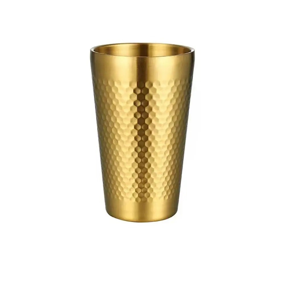 Stainless Steel Cold Water Drinks Cup Hammered Texture Double-Wall  Anti-fall Cups Milk Mugs For Kitchen Drinkware
