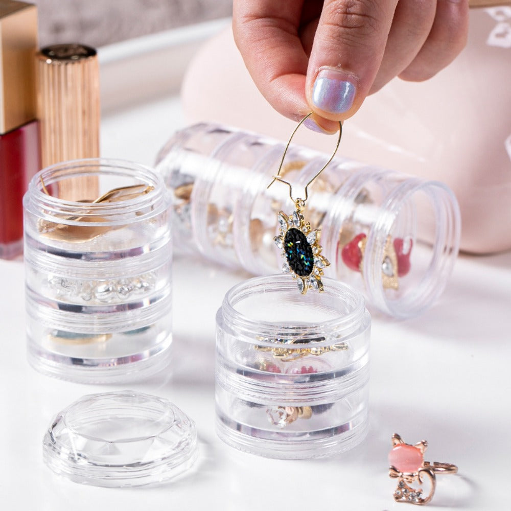 Multi-Layer Portable Transparent Round Stackable Jewelry Storage Box for Rings, Necklaces, Earrings, and Nail Art Accessories with Anti-Oxidation Protection, Jewelry Organizers