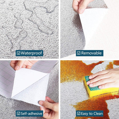 Self Adhesive Aluminium Foil Sticker Roll, Oil Proof Waterproof Aluminium Sheet DIY Wallpaper, Heat Resistant Backsplash Aluminium Sticker for Home, Kitchen, Stove, Cabinet, Wall, Drawers, and Furniture