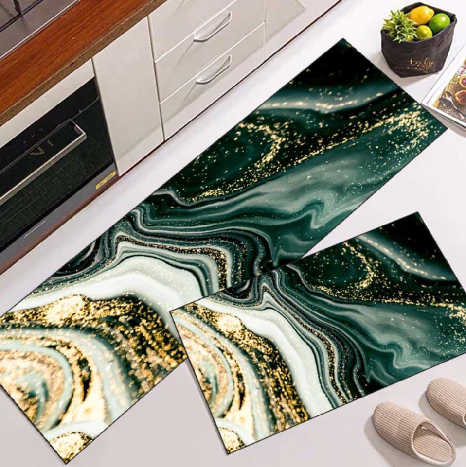 2pcs Kitchen Floor Mat Non Slip Super absorbent Bedroom Long Bedside Area Rug Soft Washable Carpet Bathroom Entrance Doormat(38 x 58cm) & Runner(38 x 117cm) approx