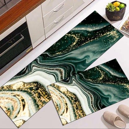 2pcs Kitchen Floor Mat Non Slip Super absorbent Bedroom Long Bedside Area Rug Soft Washable Carpet Bathroom Entrance Doormat(38 x 58cm) & Runner(38 x 117cm) approx