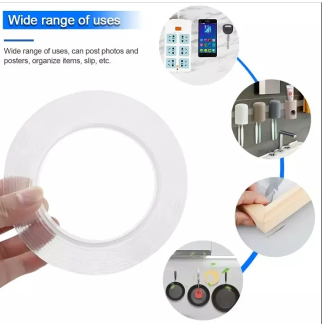 Double Sided Washable Adhesive Tape Reusable and Washable Adhesive Silicone Nano Tape with Multi-Functional Anti-Slip