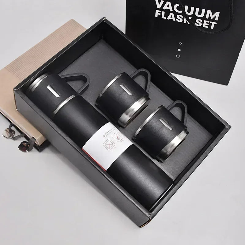 3 Cup Double-Layer Stainless Steel Vacuum Flask Set