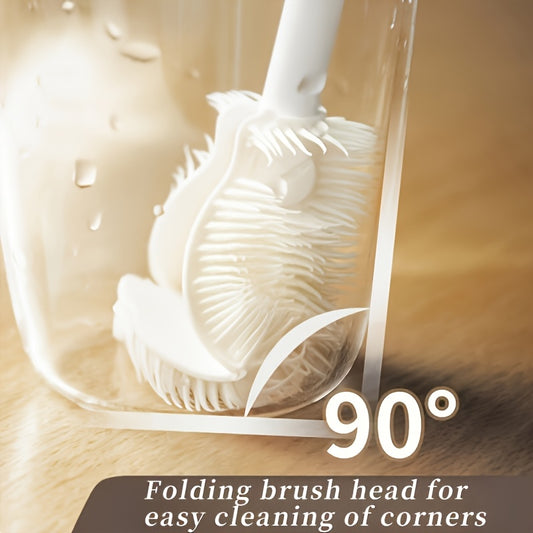 360° All-Around Silicone Bottle Brush with Foldable Head and Telescopic Handle - Portable, Reusable, Suitable for Kitchenware and Drinkware Cleaning, Ideal for All Seasons