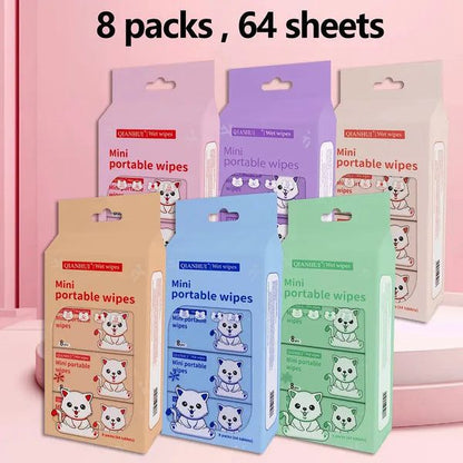Mini 8PCS Pack Eco Wet Wipes Biodegradable Plant Fiber for Face Hands & Surface Cleaning Travel & Household Use