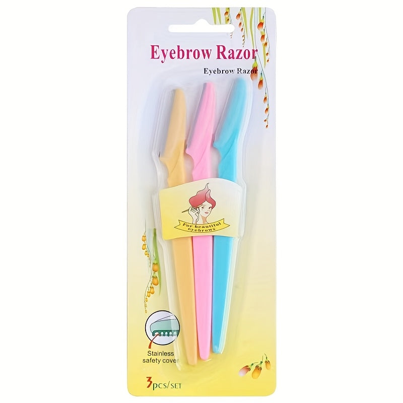 3pcs Family Set, Eyebrow Cutter Or Razor Safely Removes Fine Hair From Eyebrows, Neck And Face. Stainless Steel Blades With Safety Cap Are Very Safe, Easy To Carry, Takes Up Little Space, Enough For The Whole Family