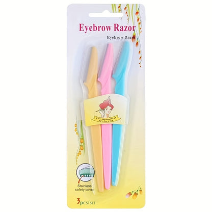 3pcs Family Set, Eyebrow Cutter Or Razor Safely Removes Fine Hair From Eyebrows, Neck And Face. Stainless Steel Blades With Safety Cap Are Very Safe, Easy To Carry, Takes Up Little Space, Enough For The Whole Family