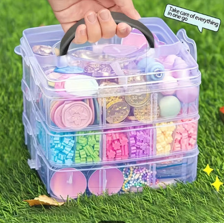Stackable 3 Layer Storage Box Organizer - 3 Layer Plastic Storage Box Stackable Jewelry Accessory Container for Faux Pearl Studs Sewing Coil Supplies for Home Use