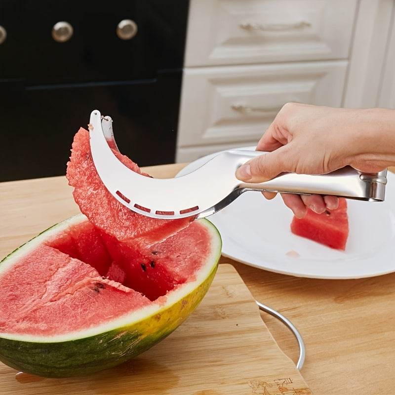 1 Watermelon Slicer, Stainless Steel Watermelon Chunk Slicer Fast Safe Watermelon Knife, Fast Safe Watermelon Cutter - Stainless Steel Fruit Salad And Melon Cube Cutter - Kitchen Gadgets And Additions
