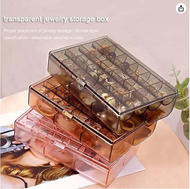 Earring Organizer Acrylic Jewelry Box Clear Tackle Box Organizer Plastic Ring Storage Organizer Tray with 30 different Compartment 2 Layer Travel Case Gift for Women