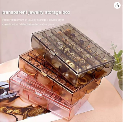 Earring Organizer Acrylic Jewelry Box Clear Tackle Box Organizer Plastic Ring Storage Organizer Tray with 30 different Compartment 2 Layer Travel Case Gift for Women