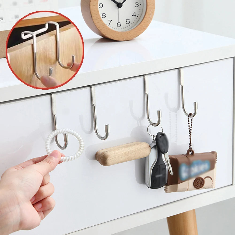 Door Hanger Hook Stainless Steel Double S-Shaped Storage Hook For Bathroom Kitchen Wall Door Organizer Wall Mounted Hooks