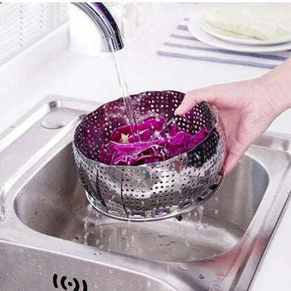 Stainless Steel Multi functional Steamer Plate Silver Retractable Folding Steaming Food Steamer Vegetable Fruit Basket