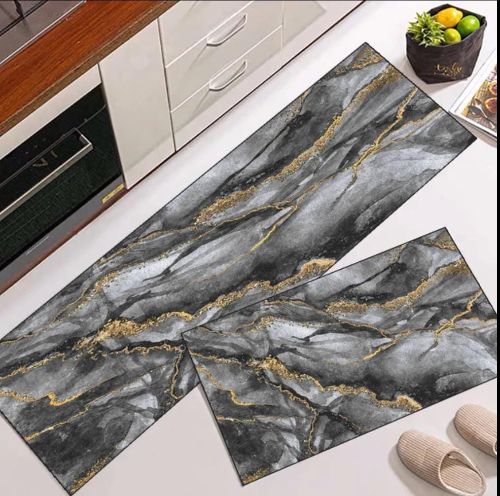 2pcs Kitchen Floor Mat Non Slip Super absorbent Bedroom Long Bedside Area Rug Soft Washable Carpet Bathroom Entrance Doormat(38 x 58cm) & Runner(38 x 117cm) approx