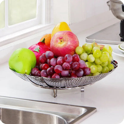 Stainless Steel Multi functional Steamer Plate Silver Retractable Folding Steaming Food Steamer Vegetable Fruit Basket