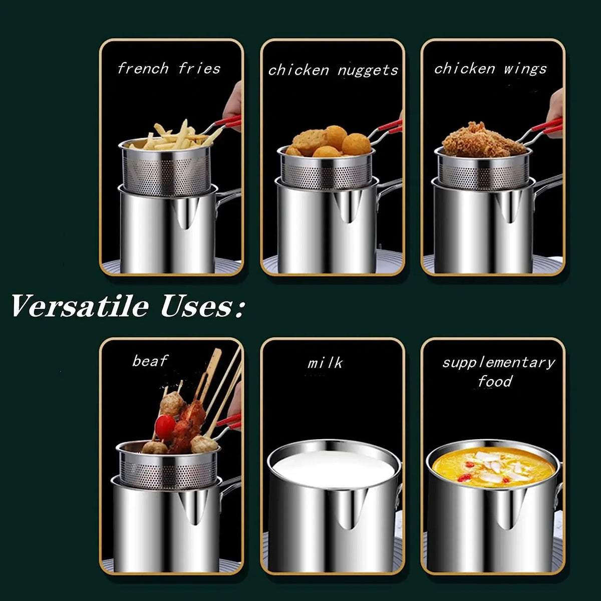 Stainless Steel Deep Fryer with Filter Cooking Pot Fried Chicken Frying Pan Cooking Tools Oil Filter Container 2 in 1-oil ki bachat