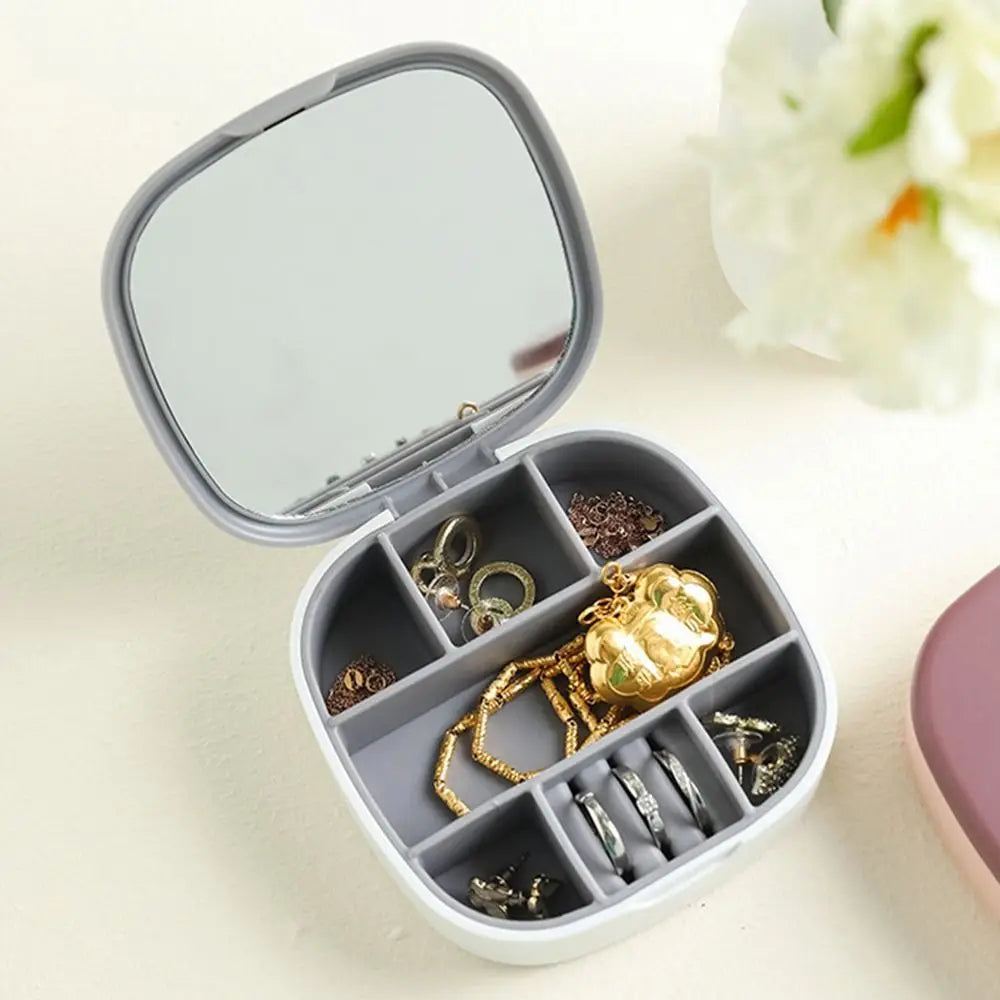 Mini Portable Travel Cosmetic and Jewelry Storage Box Organizer with Mirror