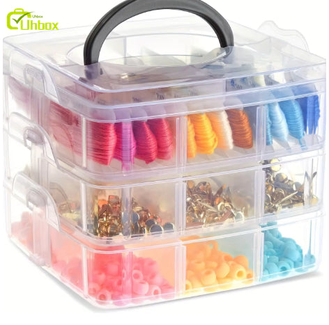 Stackable 3 Layer Storage Box Organizer - 3 Layer Plastic Storage Box Stackable Jewelry Accessory Container for Faux Pearl Studs Sewing Coil Supplies for Home Use