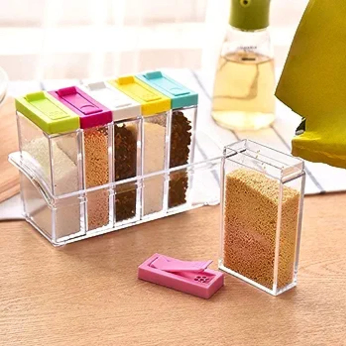 6 Piece/Set Transparent Plastic Masala Spice Jars Set for Kitchen, Condiment Box, Acrylic Seasoning Storage Box