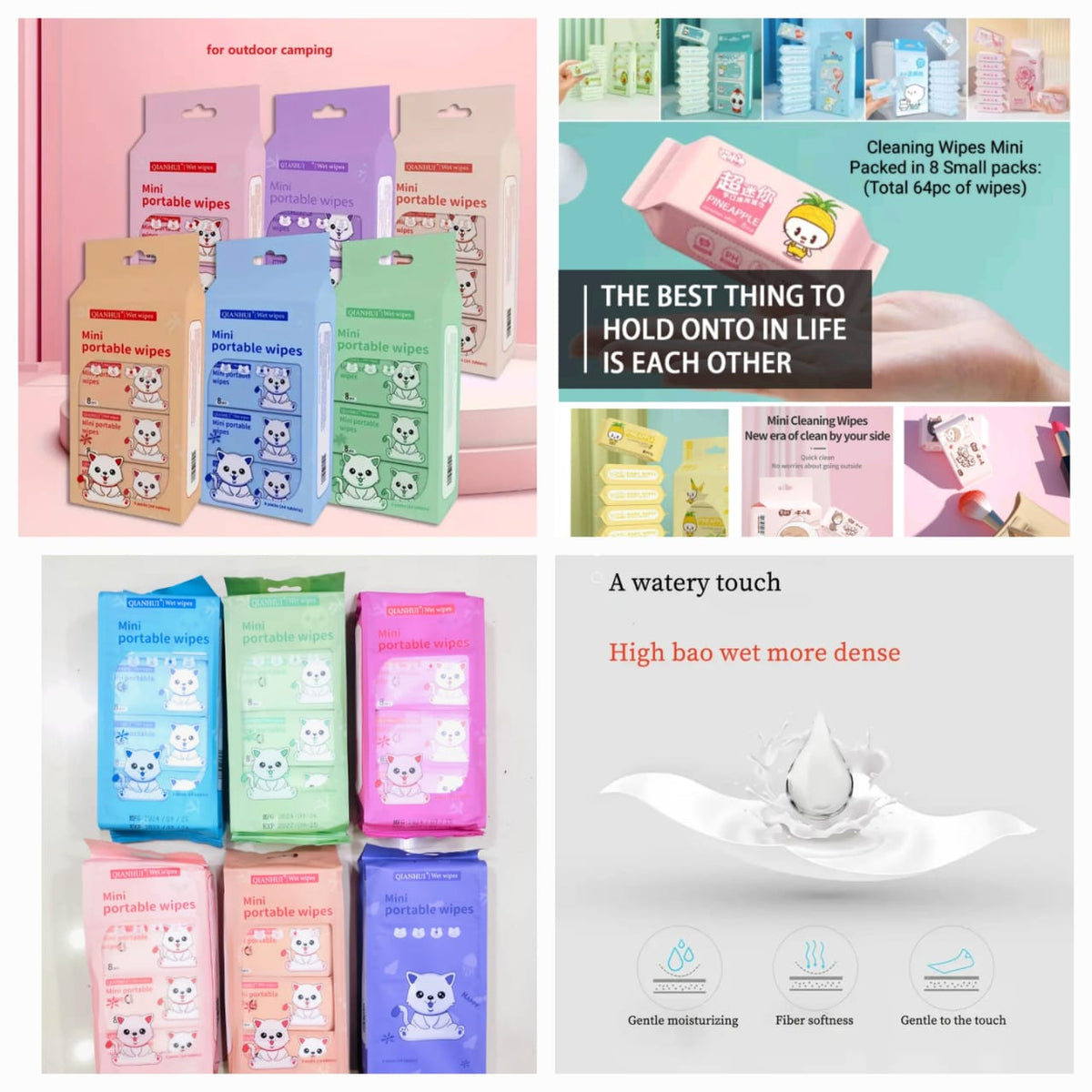 Mini 8PCS Pack Eco Wet Wipes Biodegradable Plant Fiber for Face Hands & Surface Cleaning Travel & Household Use