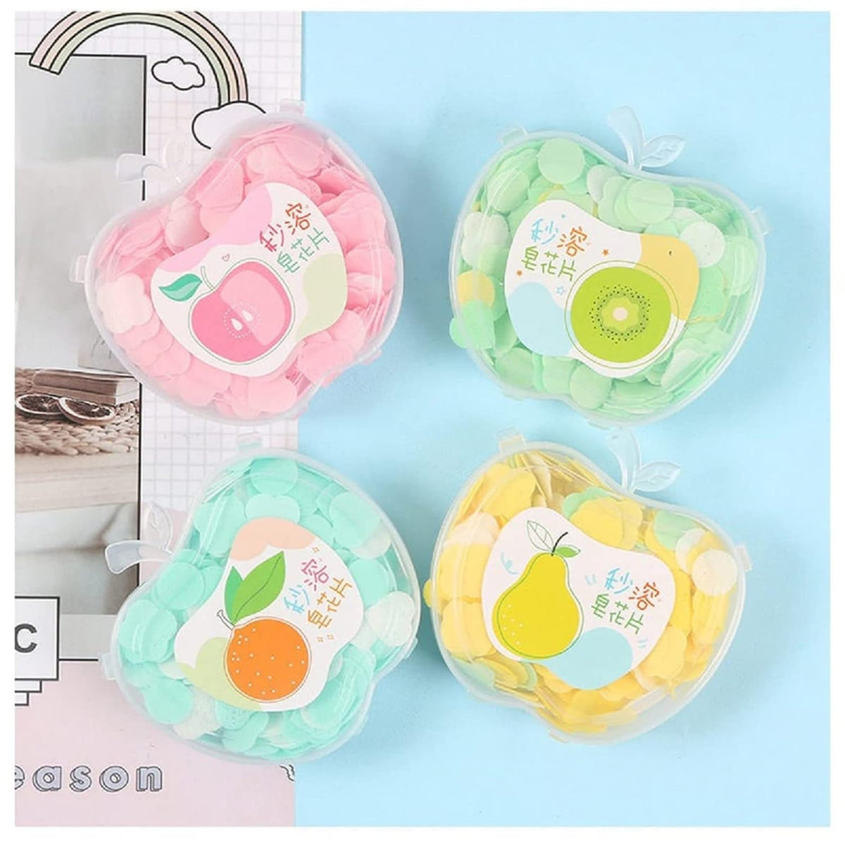 200 Pcs soap paper amazing super Unique Apple Design Soft Paper Soap - 200pcs-Portable Disposable Soap Mini Cleaning Hand Washing Soap Papers Scented Slice Washing Bath Travel Small Soap apple shape