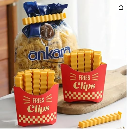 5 PCS Of Food Seal Clip Cartoon yallow fries chips Shaped Moisture Proof Food Preservation Seal Clip Food Seal Refrigerator  Cute Fries Shape Sealing Clips with Wall Magnetic Holder