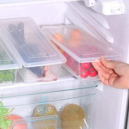 Plastic Food Containers with Removable Drain Plate and Lid Portable Stackable Kitchen Freezer Containers Fruit Tray