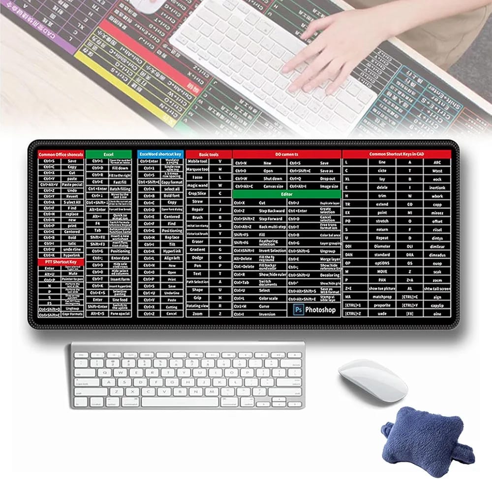 Shortcut keyboard mat (30*80cm) - Office Shortcut Keys Rubber Mat Mouse Pad