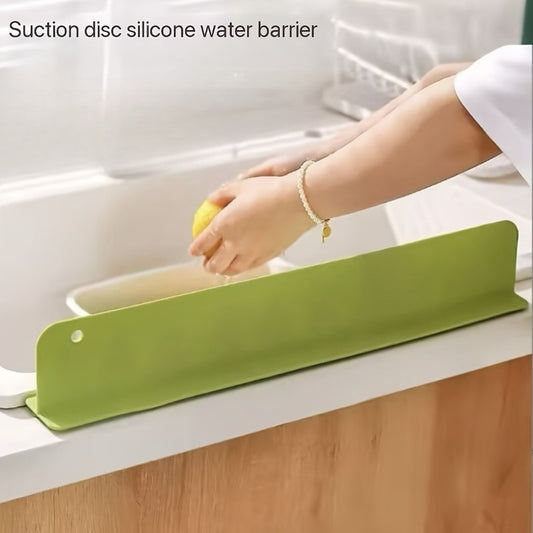 Silicone Splash Guard with Dual-Row Suction Cup & Non-Slip Adhesive - Heavy-Duty, Easy-Clean Modern Splash Barrier for Kitchen & Bathroom Sinks, Dishwashing, Bathtubs - Dishwasher Safe, Scratch-Resistant, Green/Black, Fits Ceramic, Glass, Metal Surfaces -