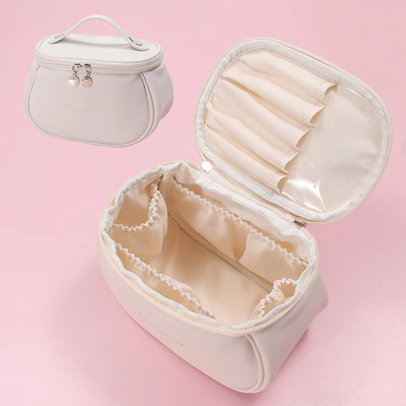 New Portable Women Makeup Bag PU Leather Large Travel Handbag Waterproof Storage Case Multifunction Toiletry Organizer