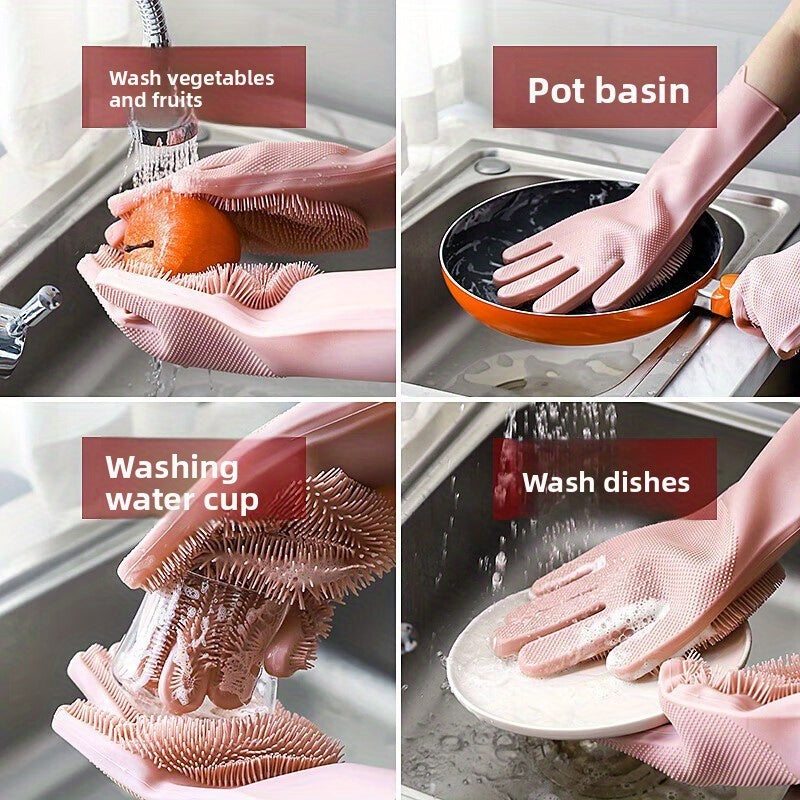 1 Pair Multi Purpose washing gloves pair with scrubbing for dish-fruit-car washing silicon magic